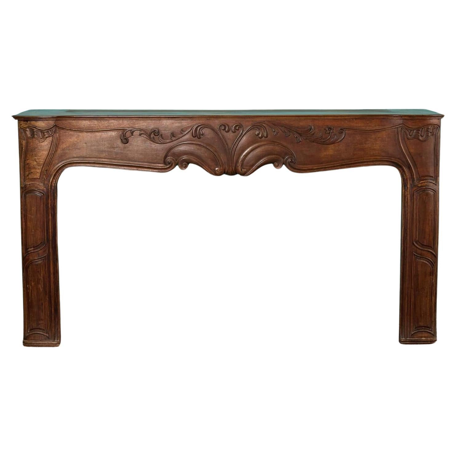Large French Walnut Fire Mantel For Sale