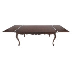 Large French Walnut Refectory Two Leaves Parquetry Carved Top Dining Room Table