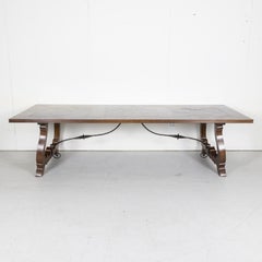 Large French Walnut Trestle Table with 17th Century Parquet De Versailles Top