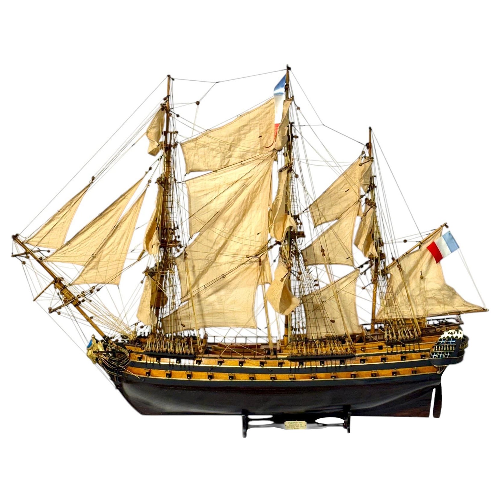 Large French Warship Model "Le Superbe" 1784, Handcrafted For Sale