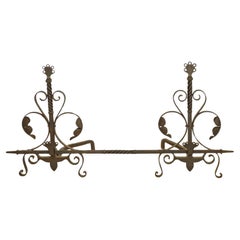 Large French Whimsical Wrought Iron Andirons, 1940s