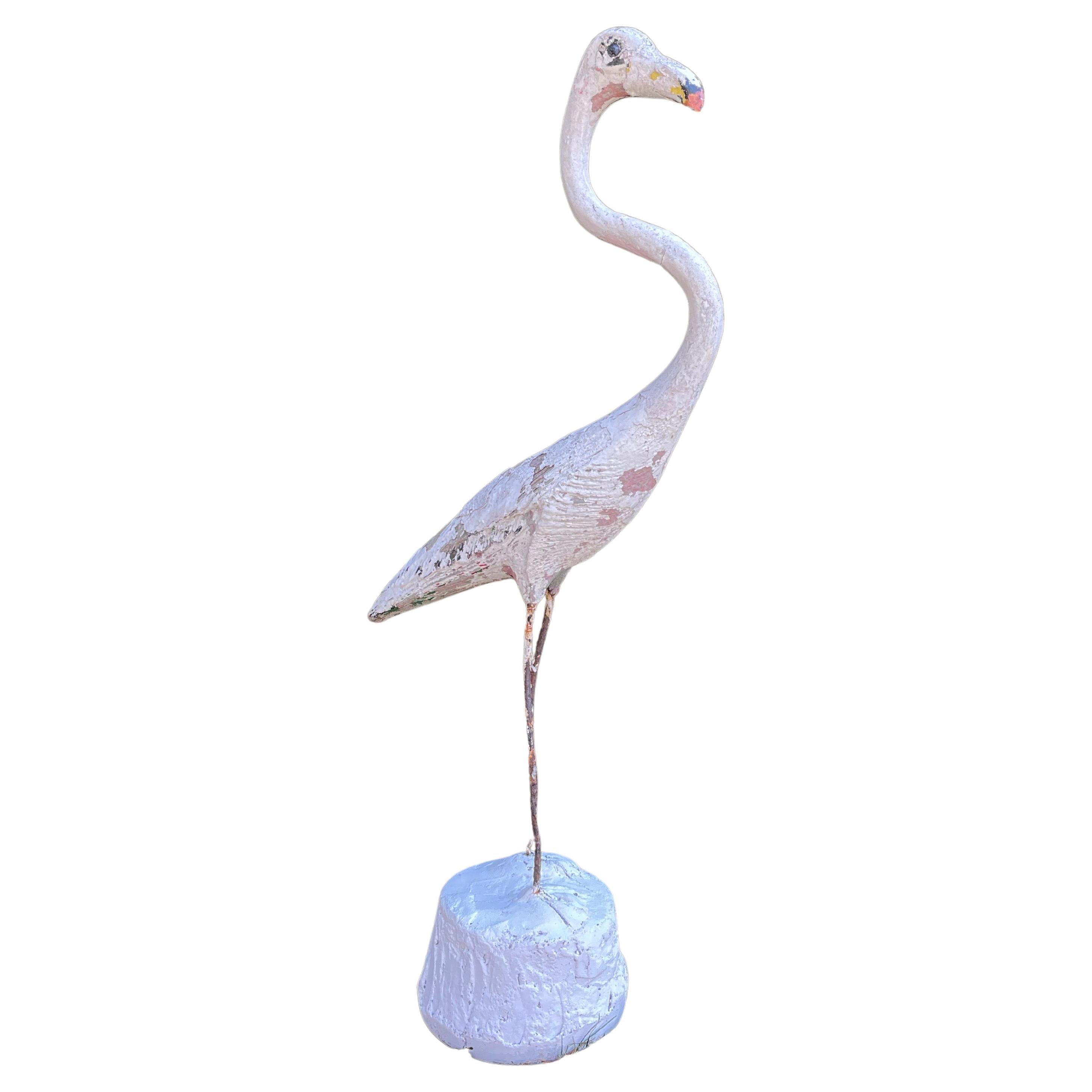 Large French White Flamingo Statue For Sale