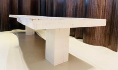 Large French White Handmade Japandi Dining Table in Oak, 1990s