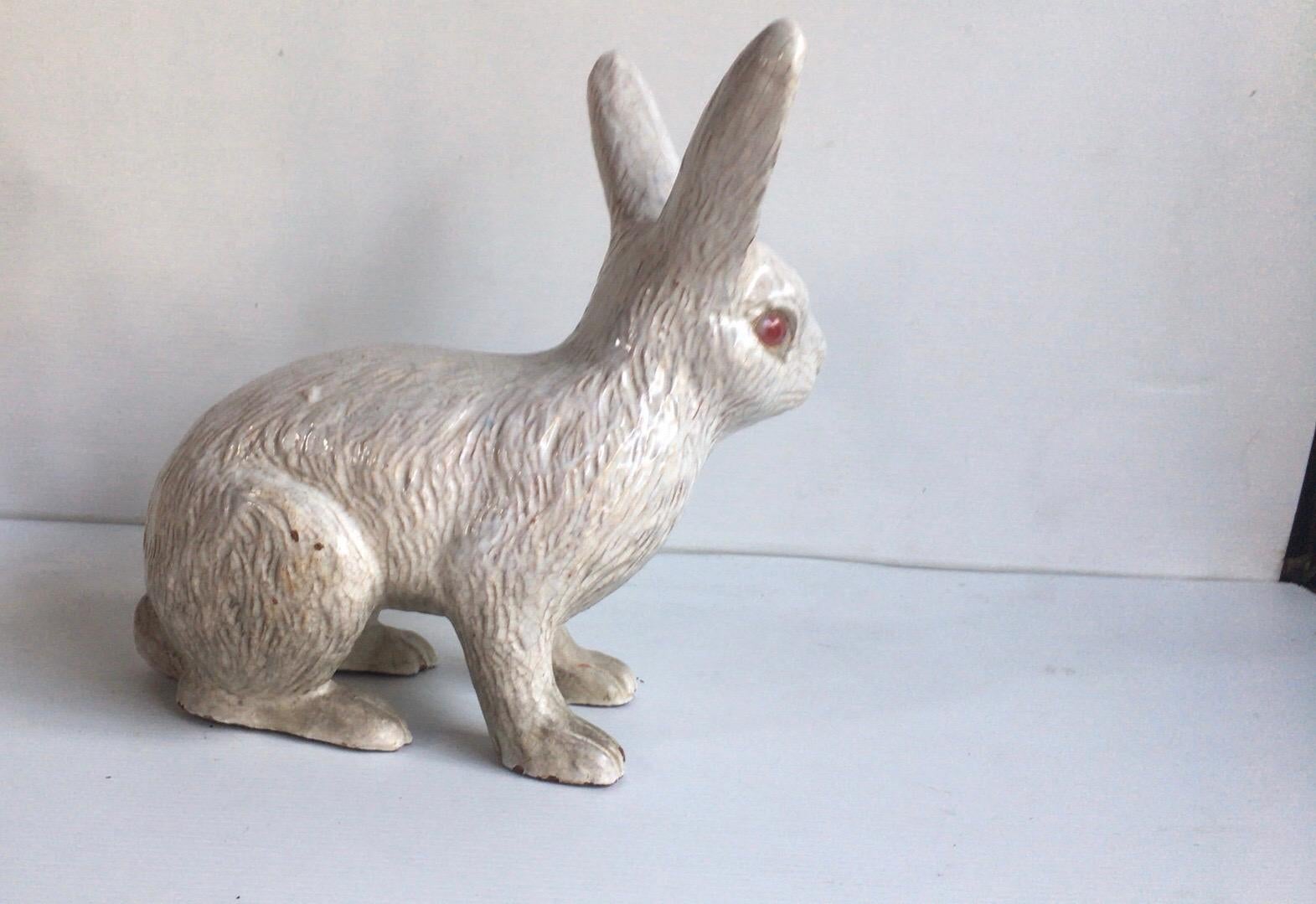 Large French white terracotta rabbit Bavent, circa 1890.
(Normandy).
Measures: Length / 14 inches on 6 inches, height / 10.5 inches.