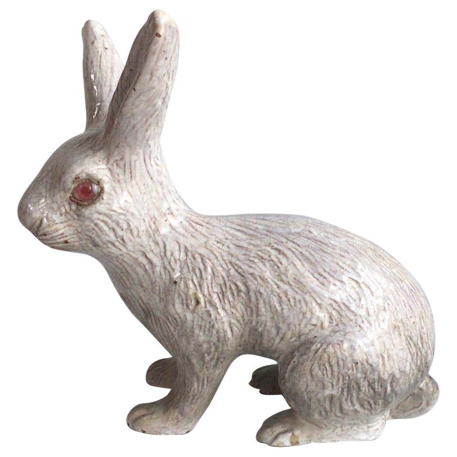 Large French White Terracotta Majolica Rabbit Bavent, circa 1890 For ...