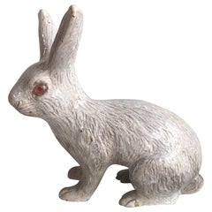 Large French White Terracotta Majolica Rabbit Bavent, circa 1890