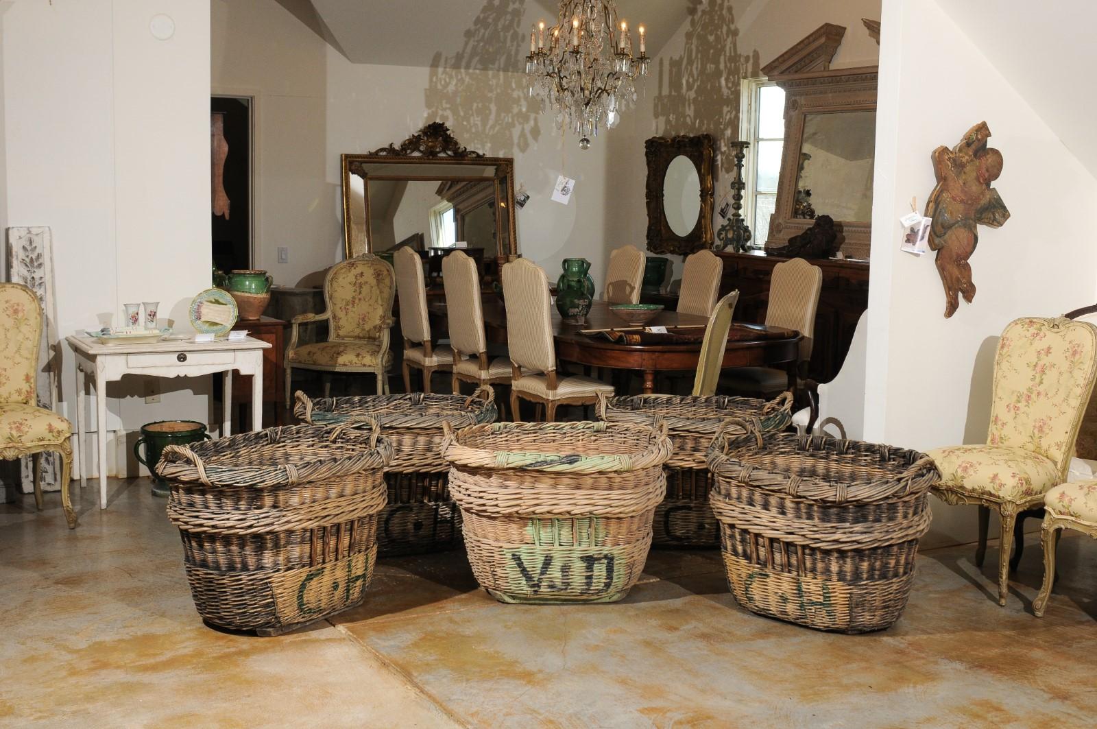 Rustic Large French Wicker Basket circa 1900 with Weathered Appearance 'One Left'