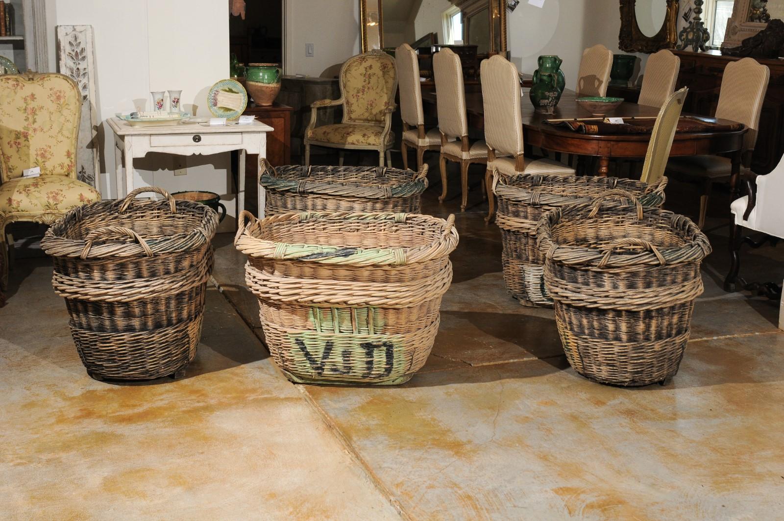 Hand-Crafted Large French Wicker Basket circa 1900 with Weathered Appearance 'One Left'