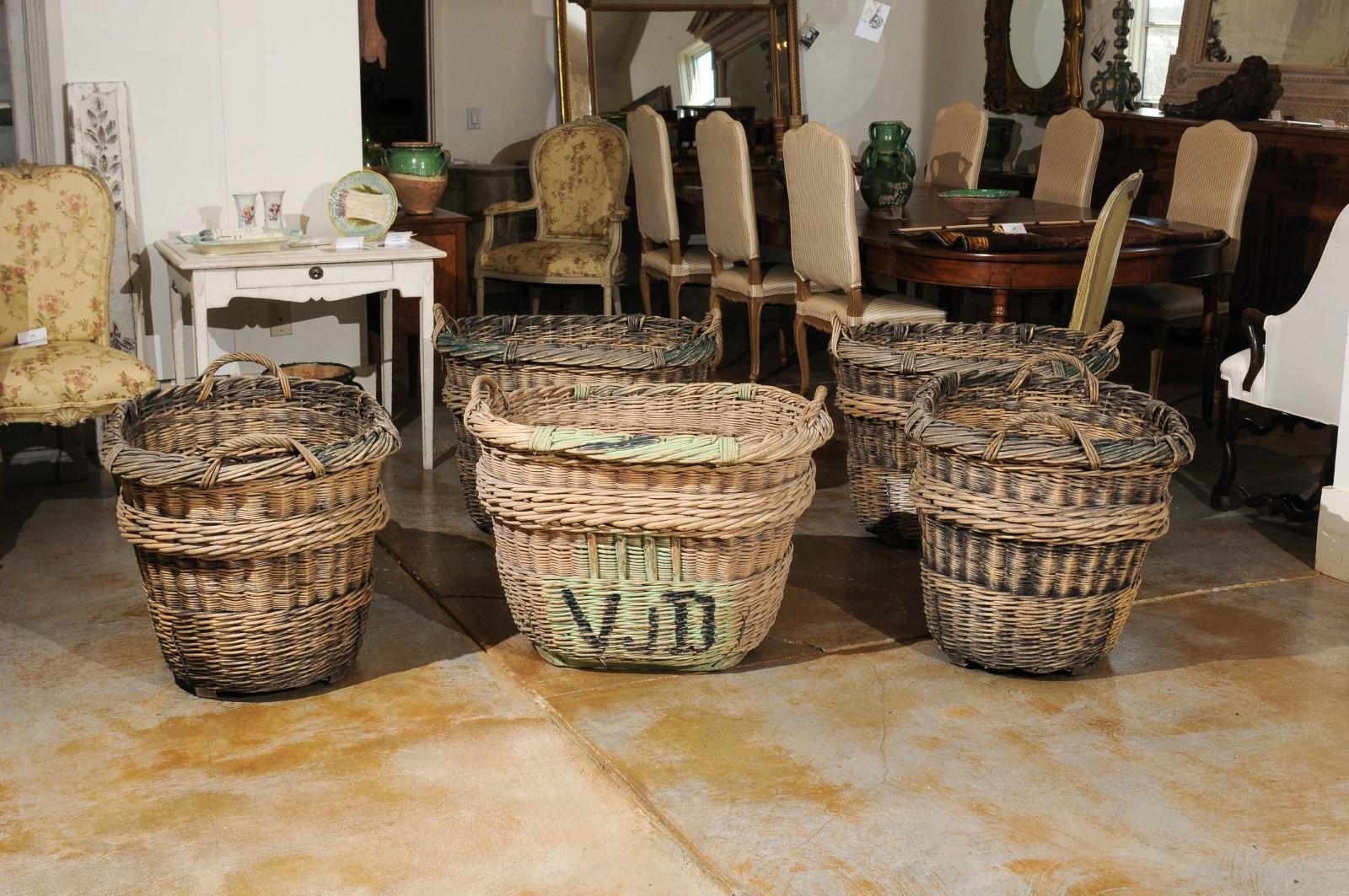 20th Century Large French Wicker Basket circa 1900 with Weathered Appearance 'One Left'