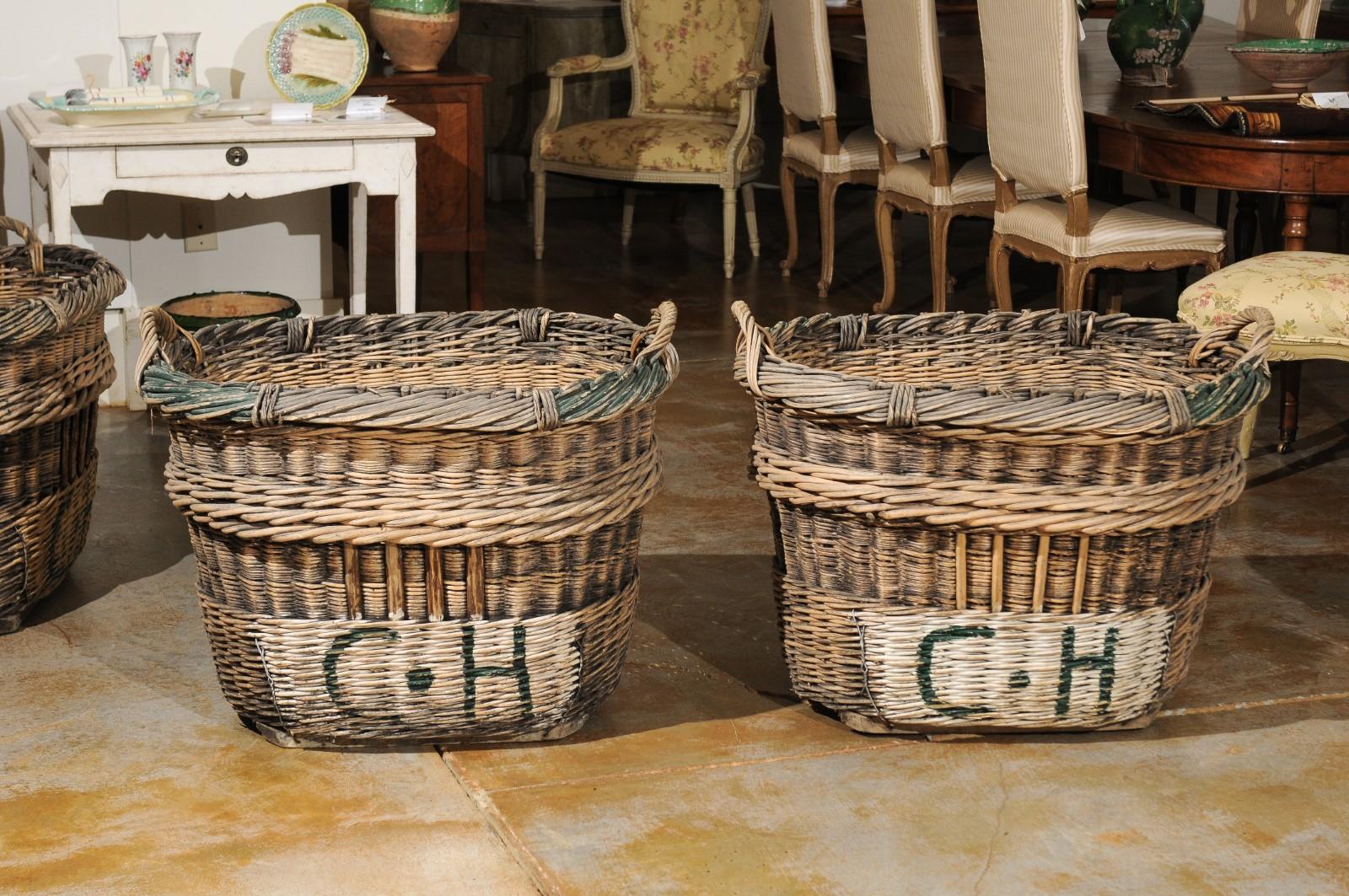Large French Wicker Basket circa 1900 with Weathered Appearance 'One Left' 2