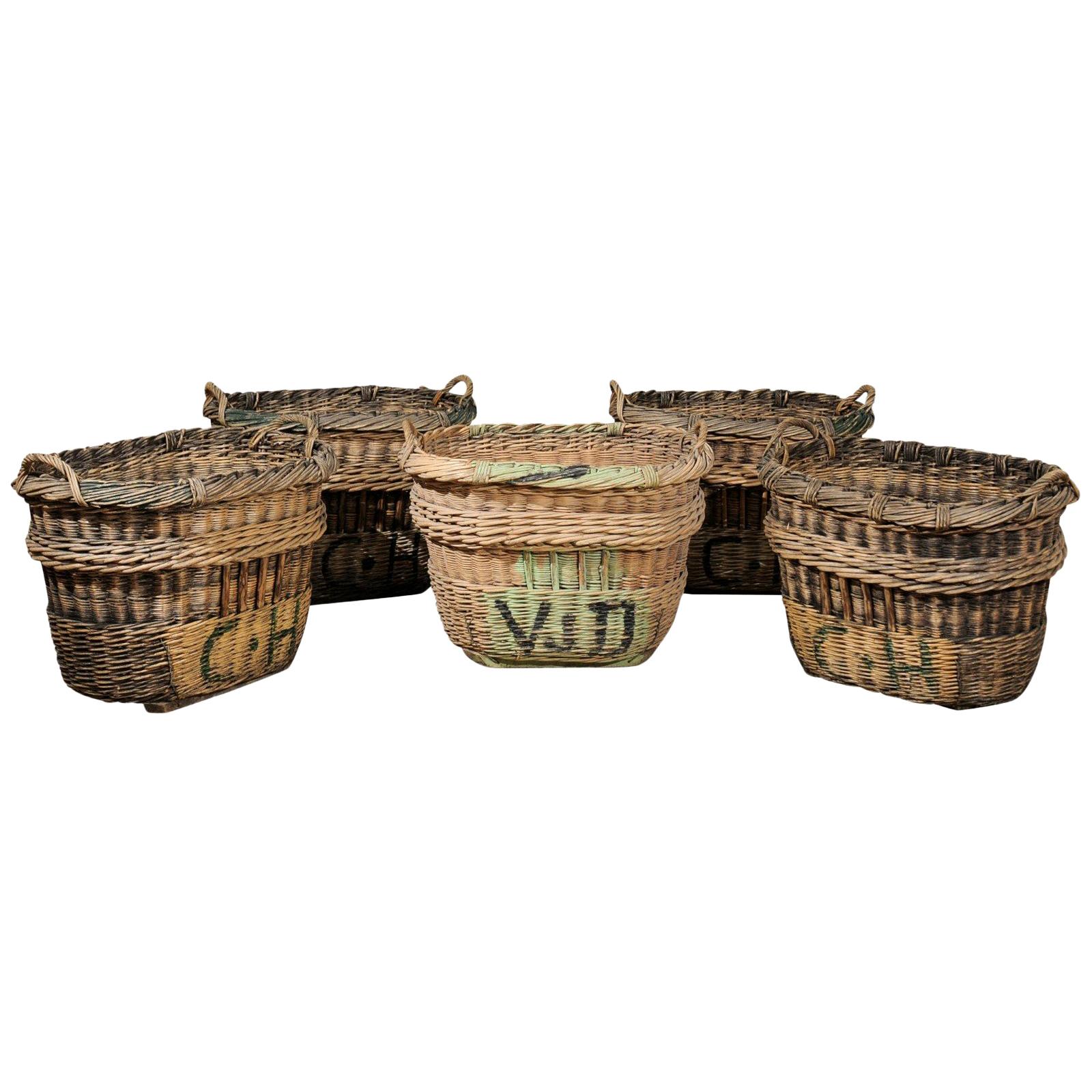 Large French Wicker Basket circa 1900 with Weathered Appearance 'One Left'