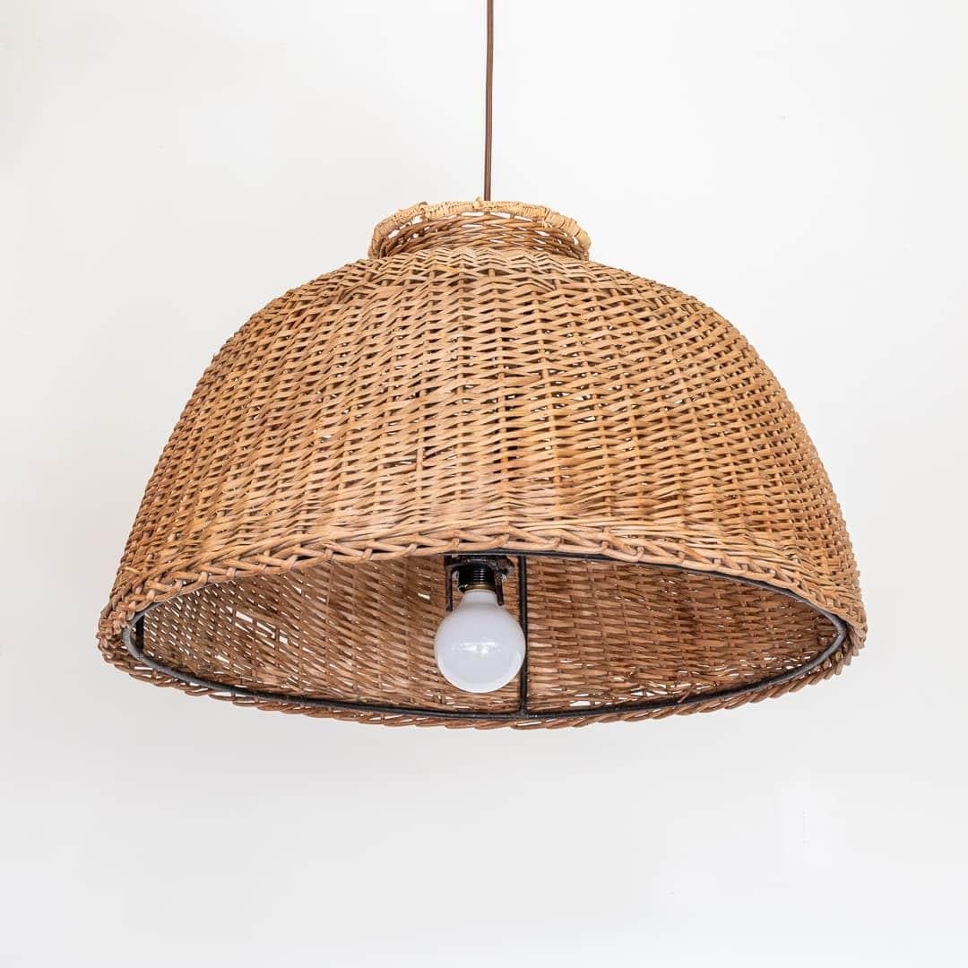 Large French Wicker Dome Light In Good Condition In Los Angeles, CA