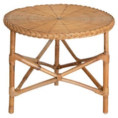 Large French Wicker Gueridon Table