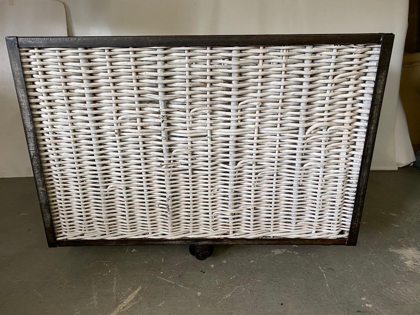 Industrial Large French Wicker Laundry Cart