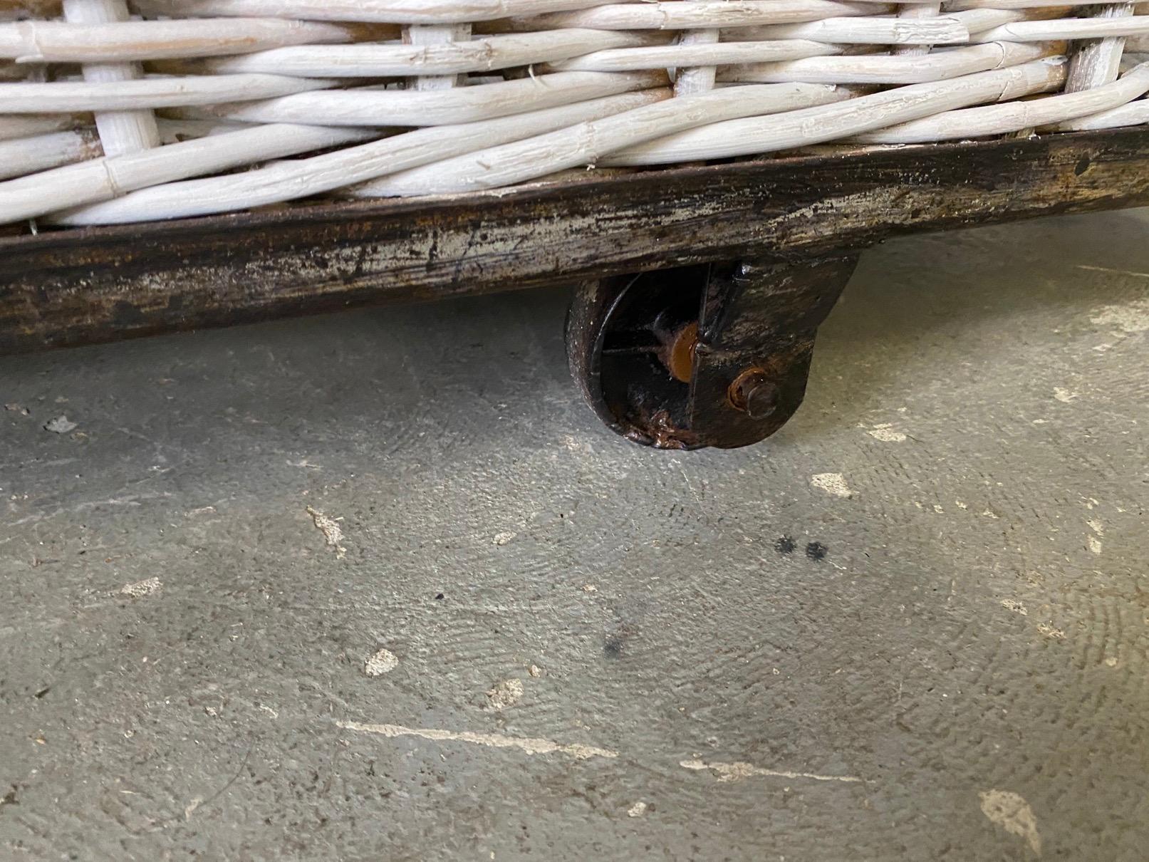 Large French Wicker Laundry Cart 1