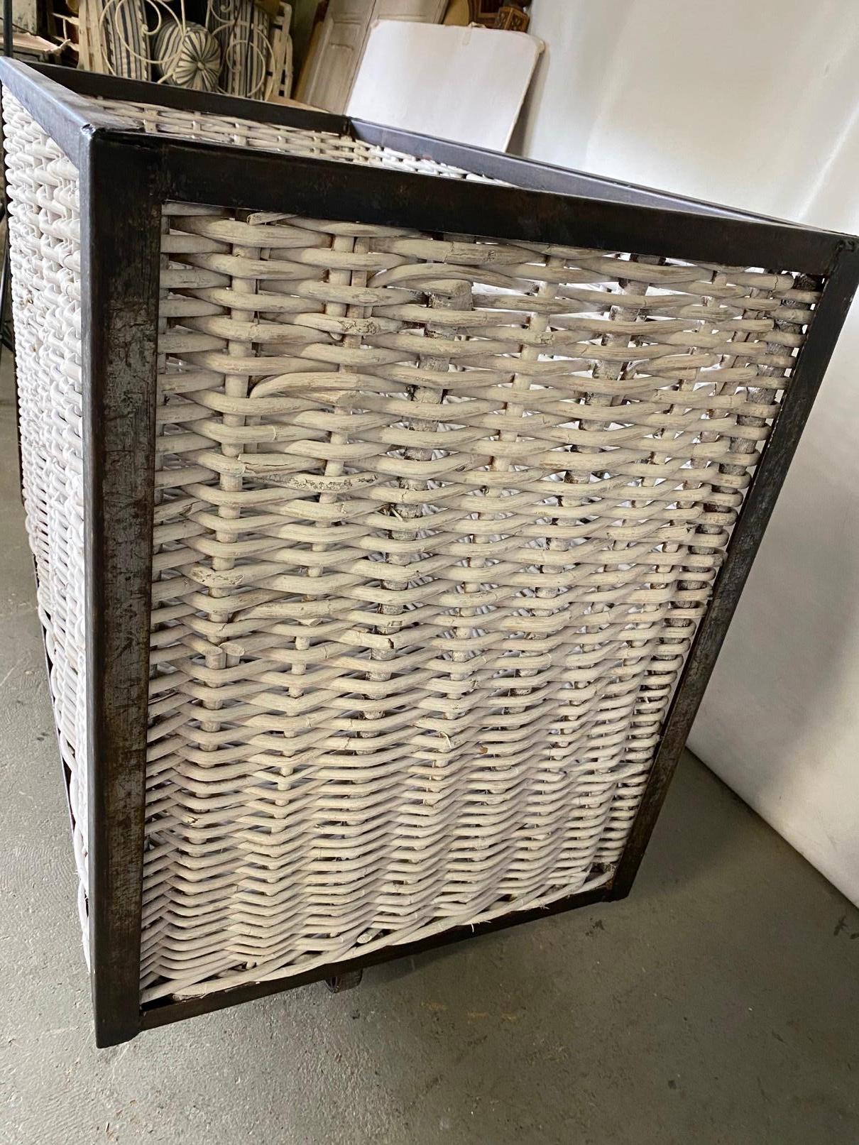 Large French Wicker Laundry Cart 2