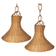 Large French Wicker Pendant Light