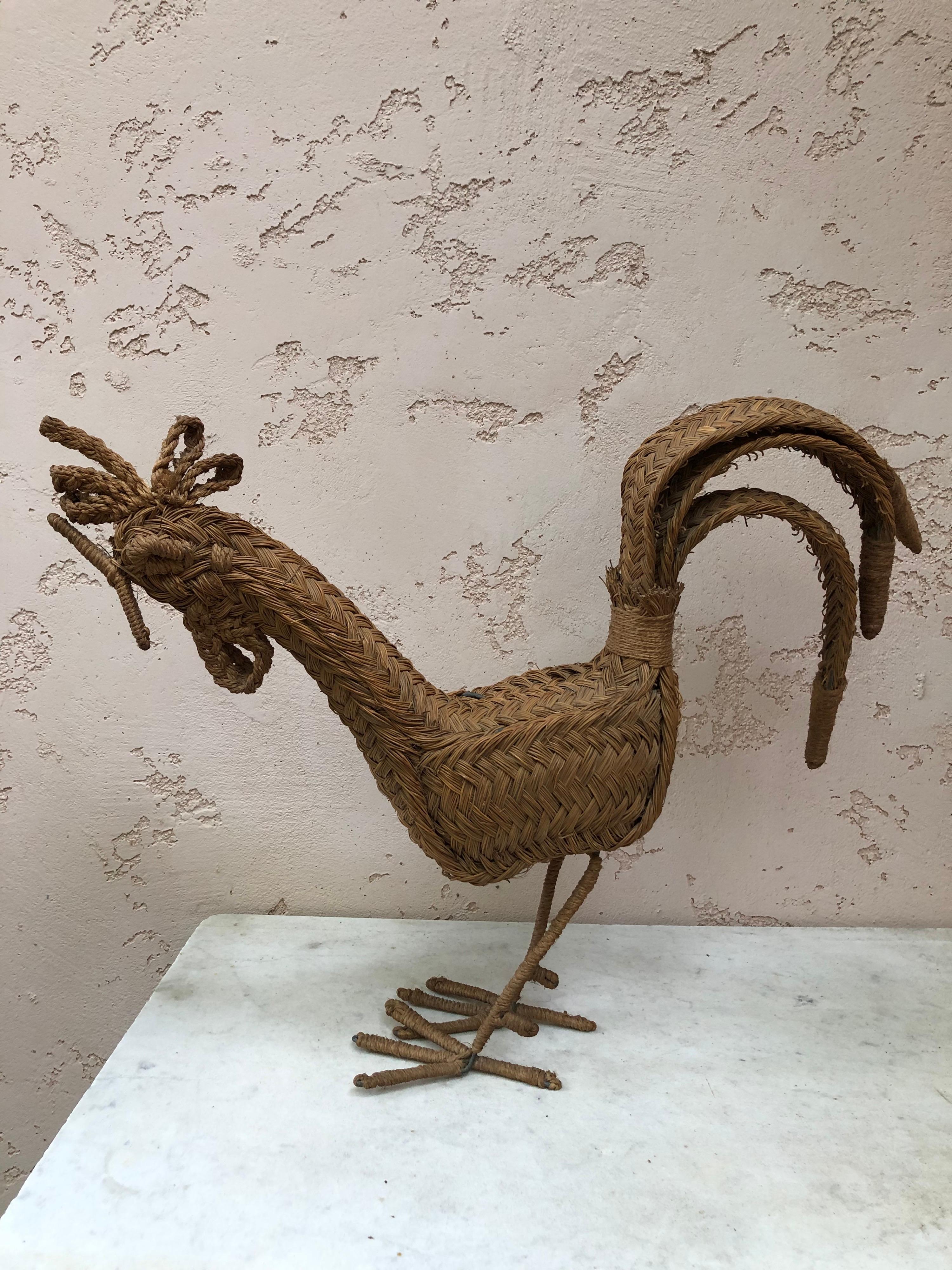 Large French wicker rooster, Circa 1950.
Measures: Height / 19 inches.
Lenght / 23 inches.