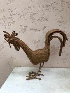 Large French Wicker Rooster, Circa 1950