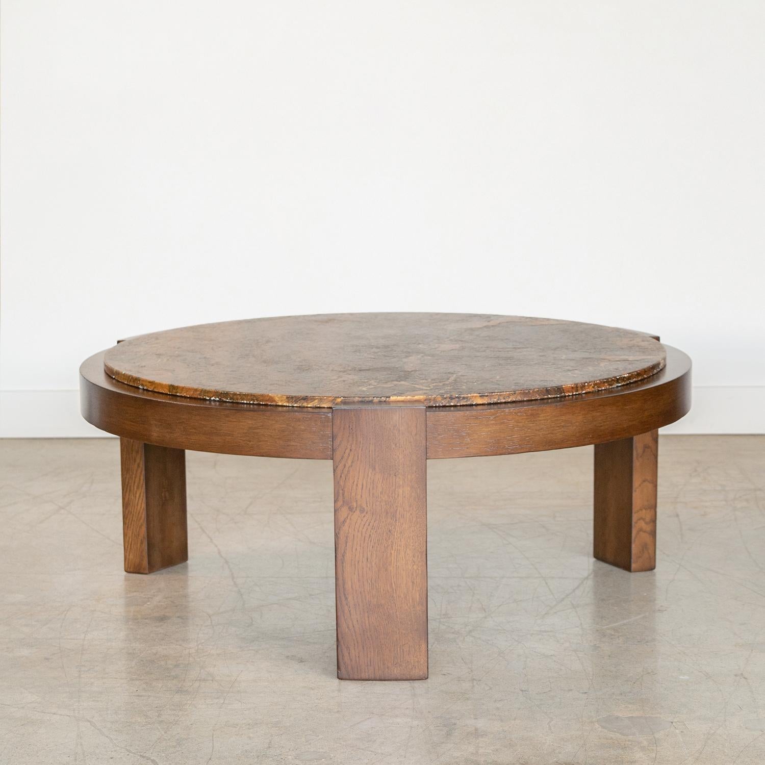 20th Century Large French Wood and Stone Coffee Table