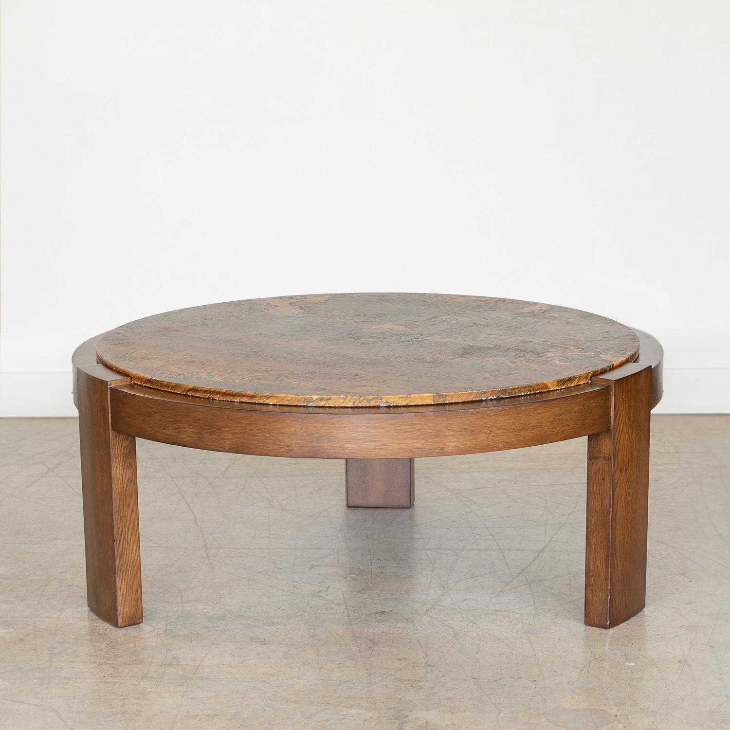 Large French Wood and Stone Coffee Table 1