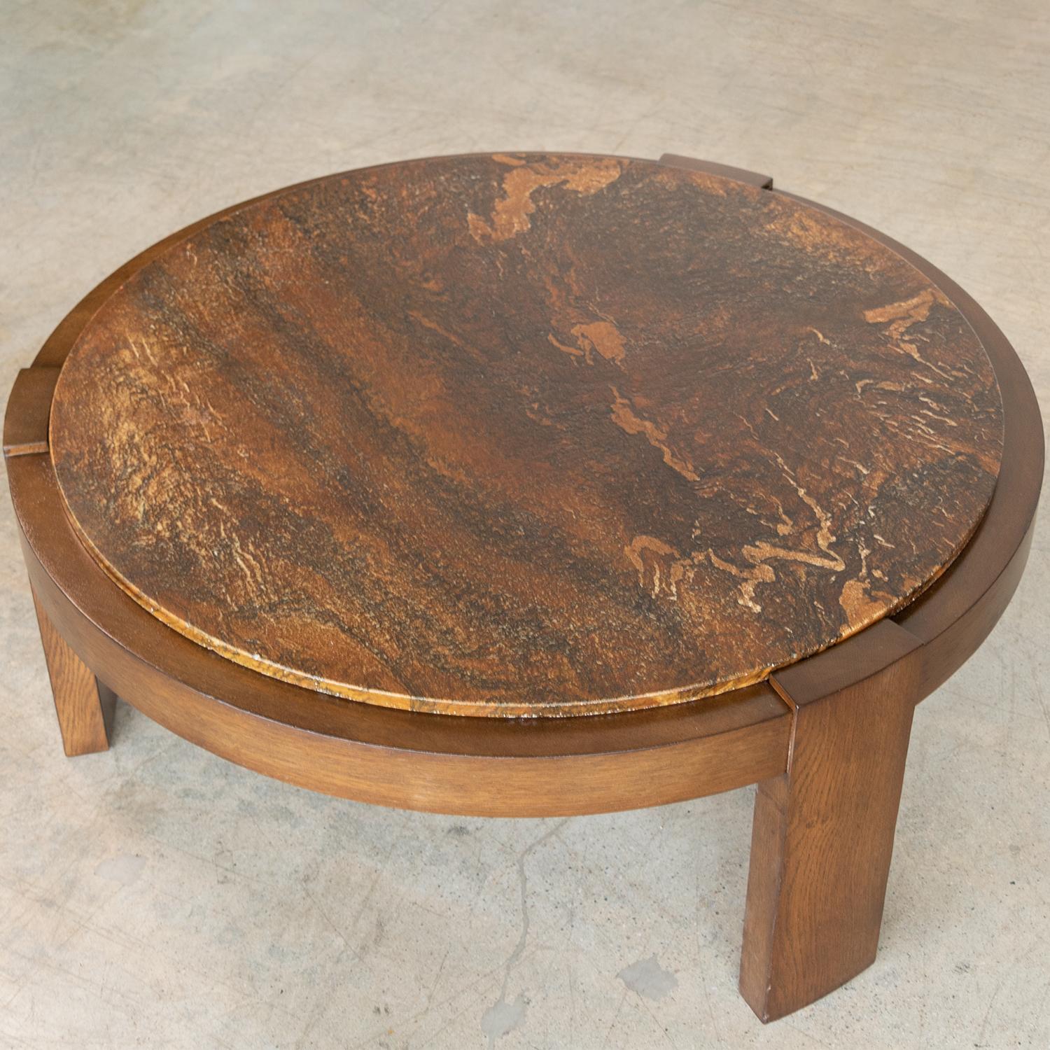 Large French Wood and Stone Coffee Table 2