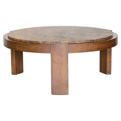 Used Large French Wood and Stone Coffee Table