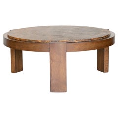 Large French Wood and Stone Coffee Table