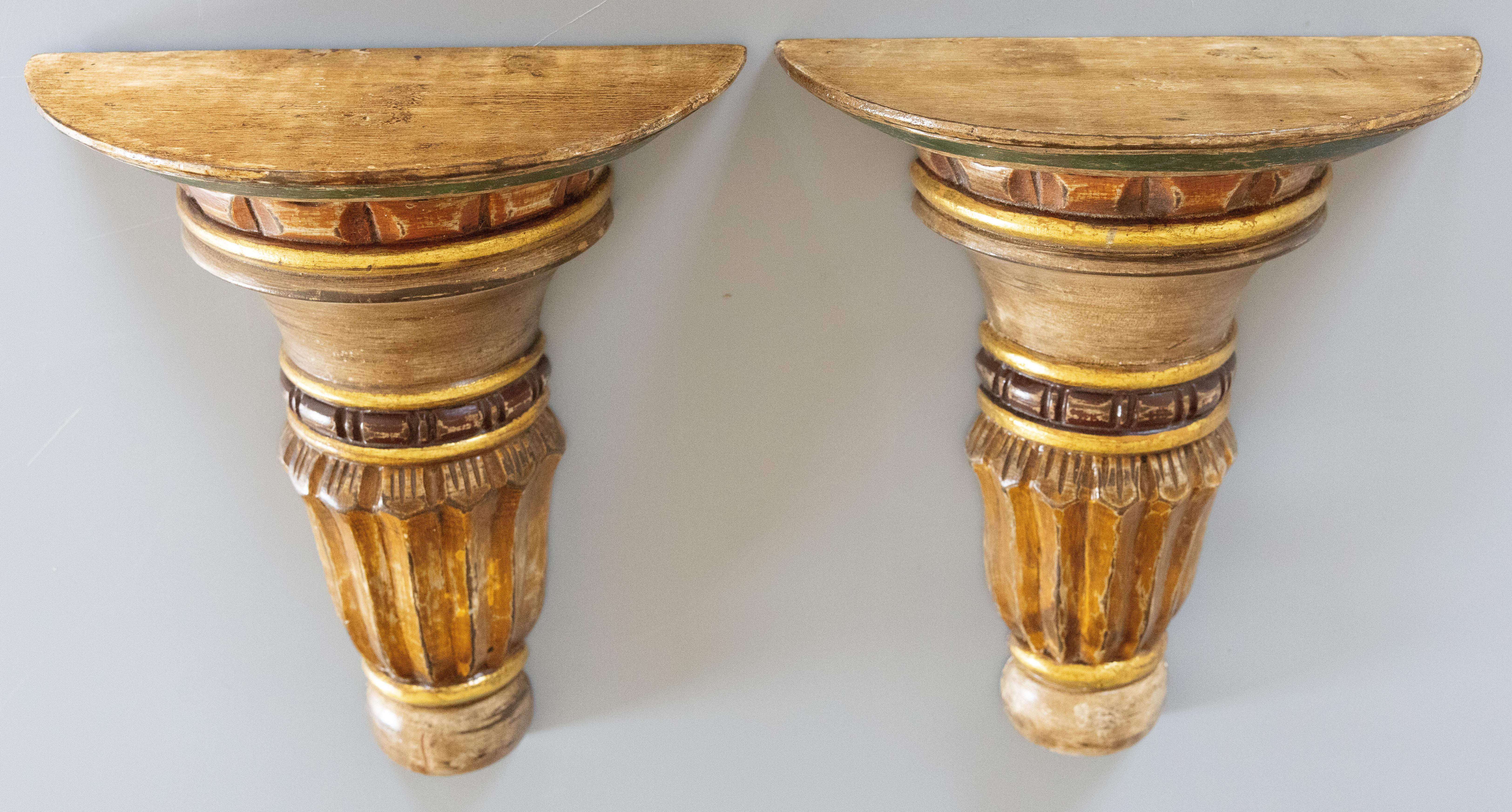 Country Large French Wooden Painted Corbels - A Pair For Sale