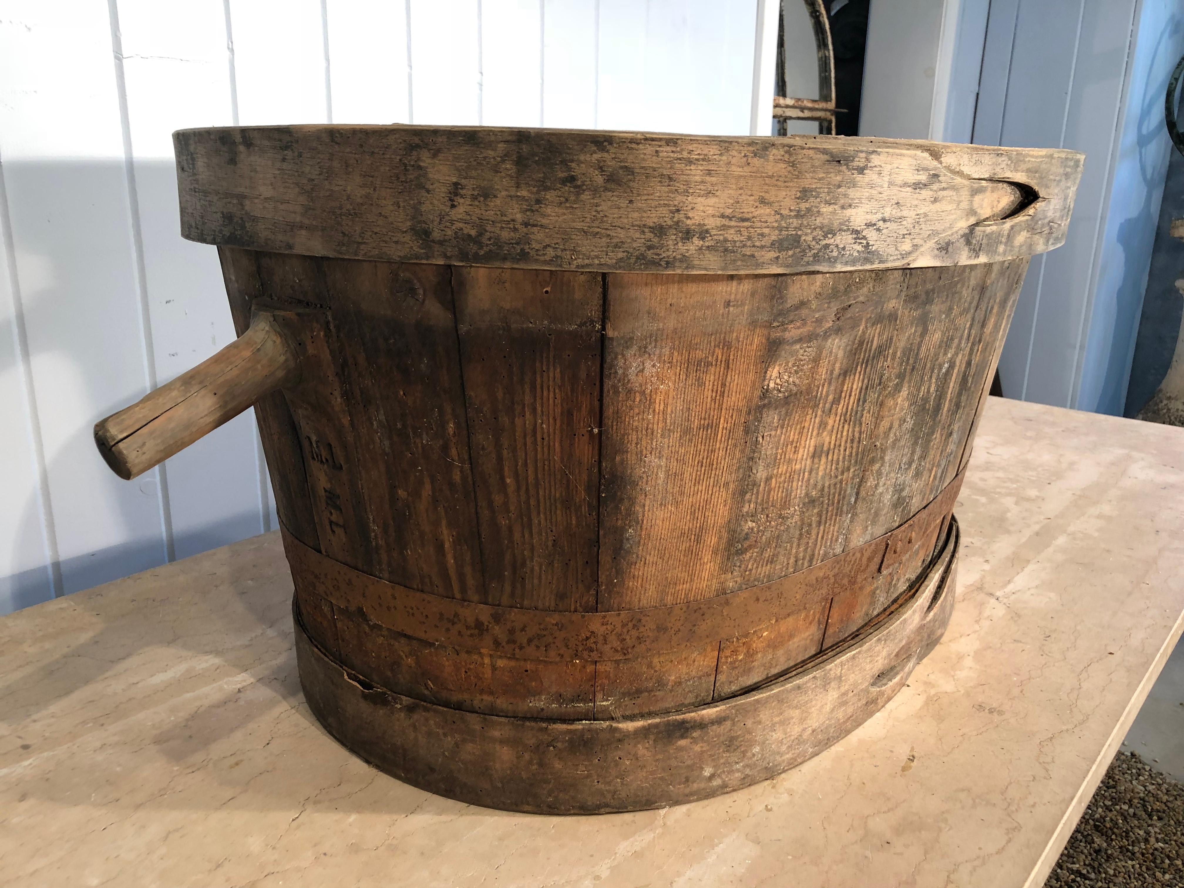 Rustic Large French Wooden Vendange Bucket from Burgundy For Sale