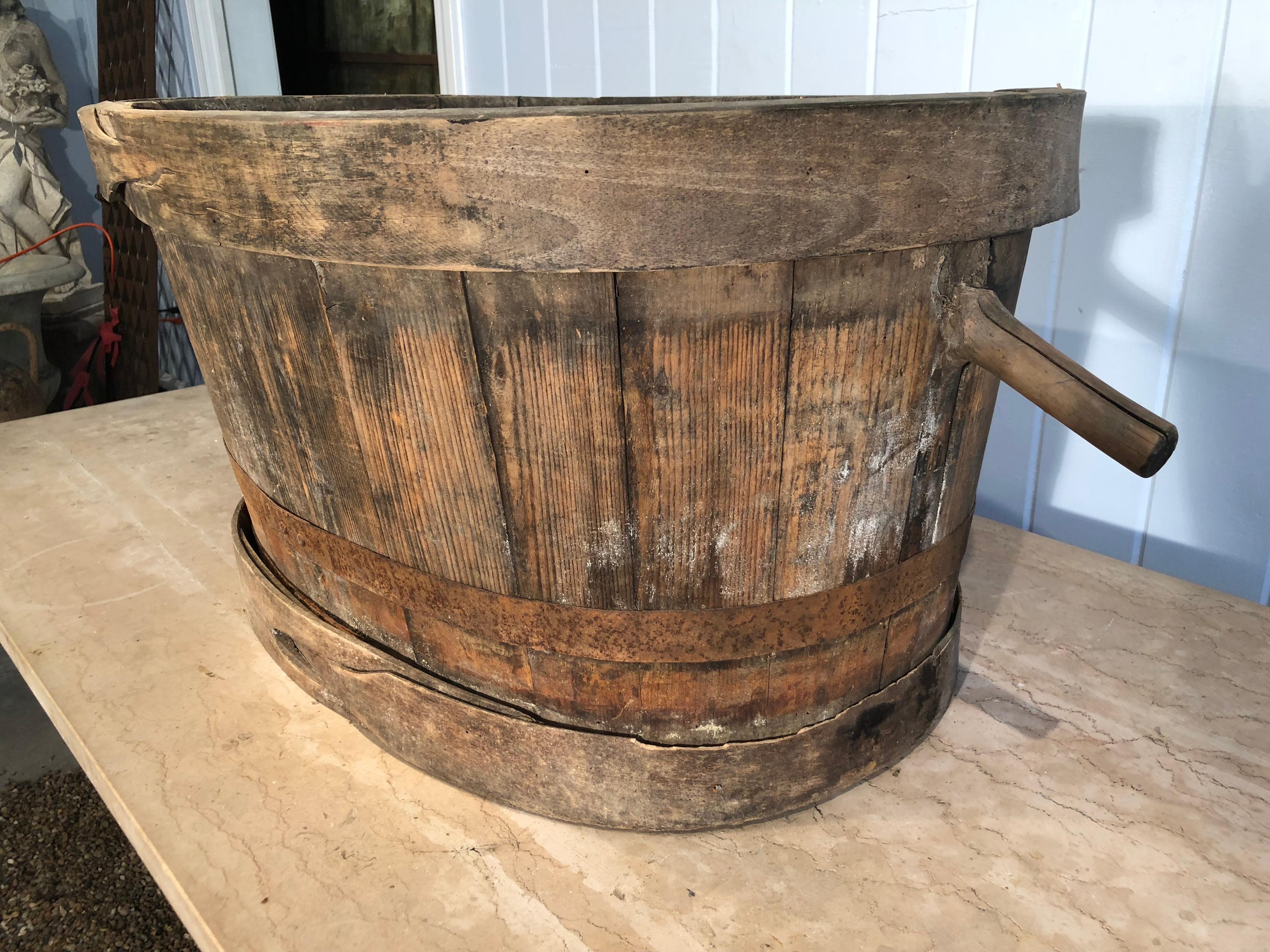 Hand-Crafted Large French Wooden Vendange Bucket from Burgundy For Sale