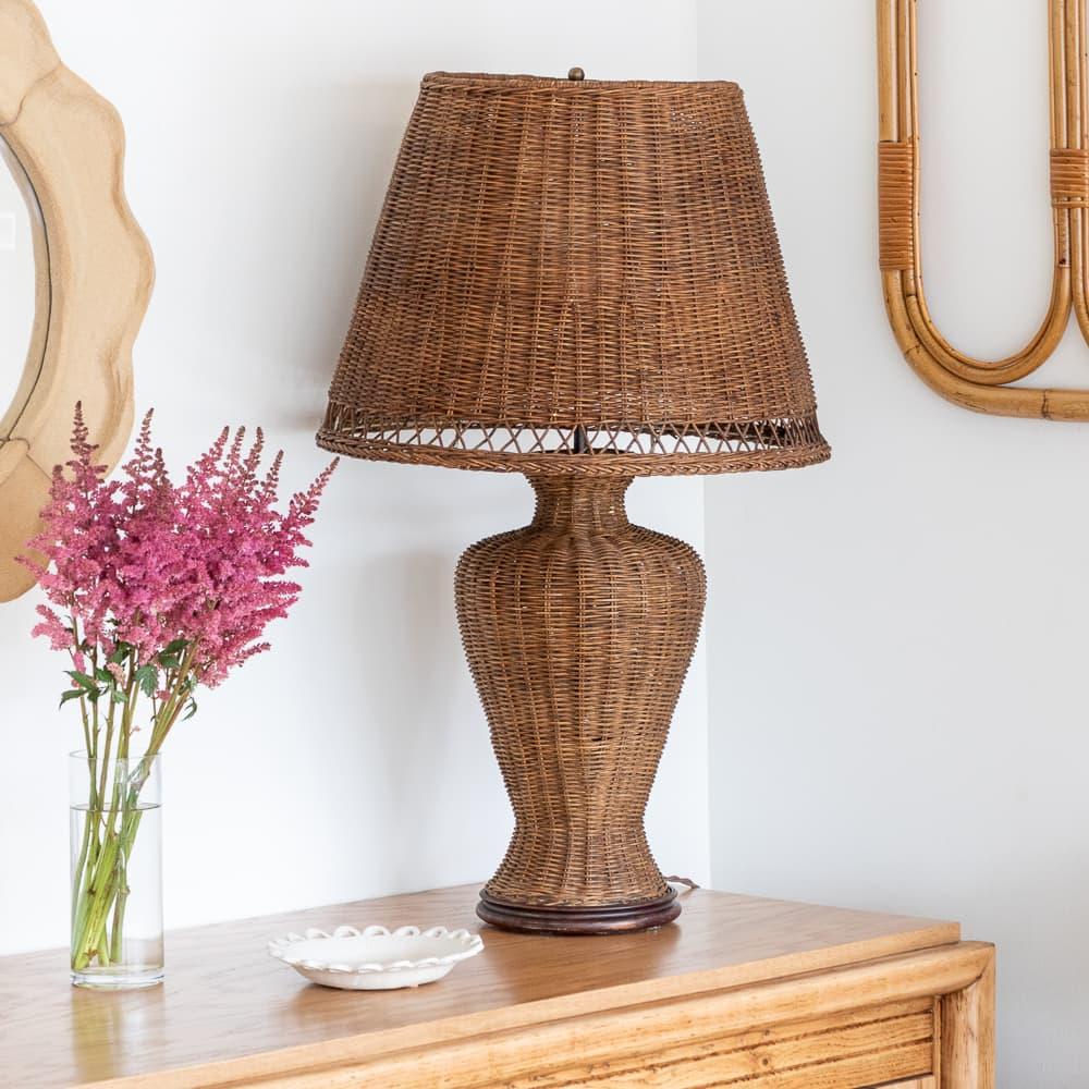 Large French Woven Wicker Lamp 7