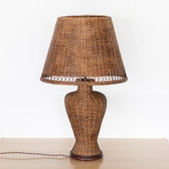 Large French Woven Wicker Lamp