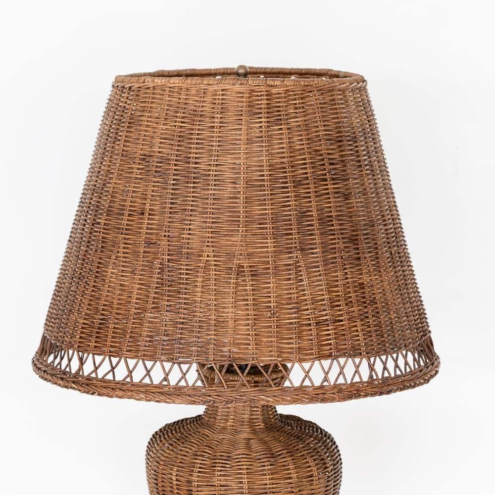 Large French Woven Wicker Lamp In Good Condition In Los Angeles, CA