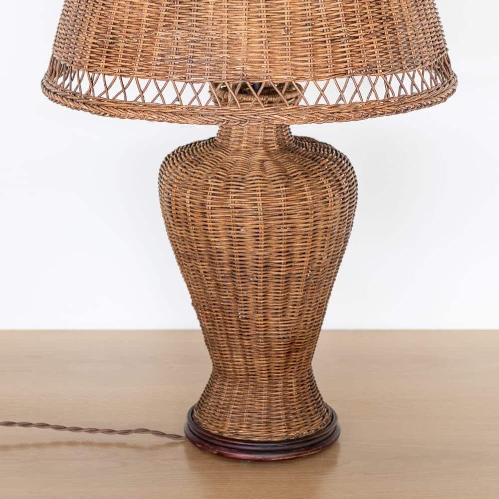 20th Century Large French Woven Wicker Lamp