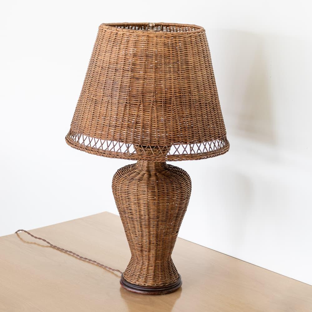 Large French Woven Wicker Lamp 1