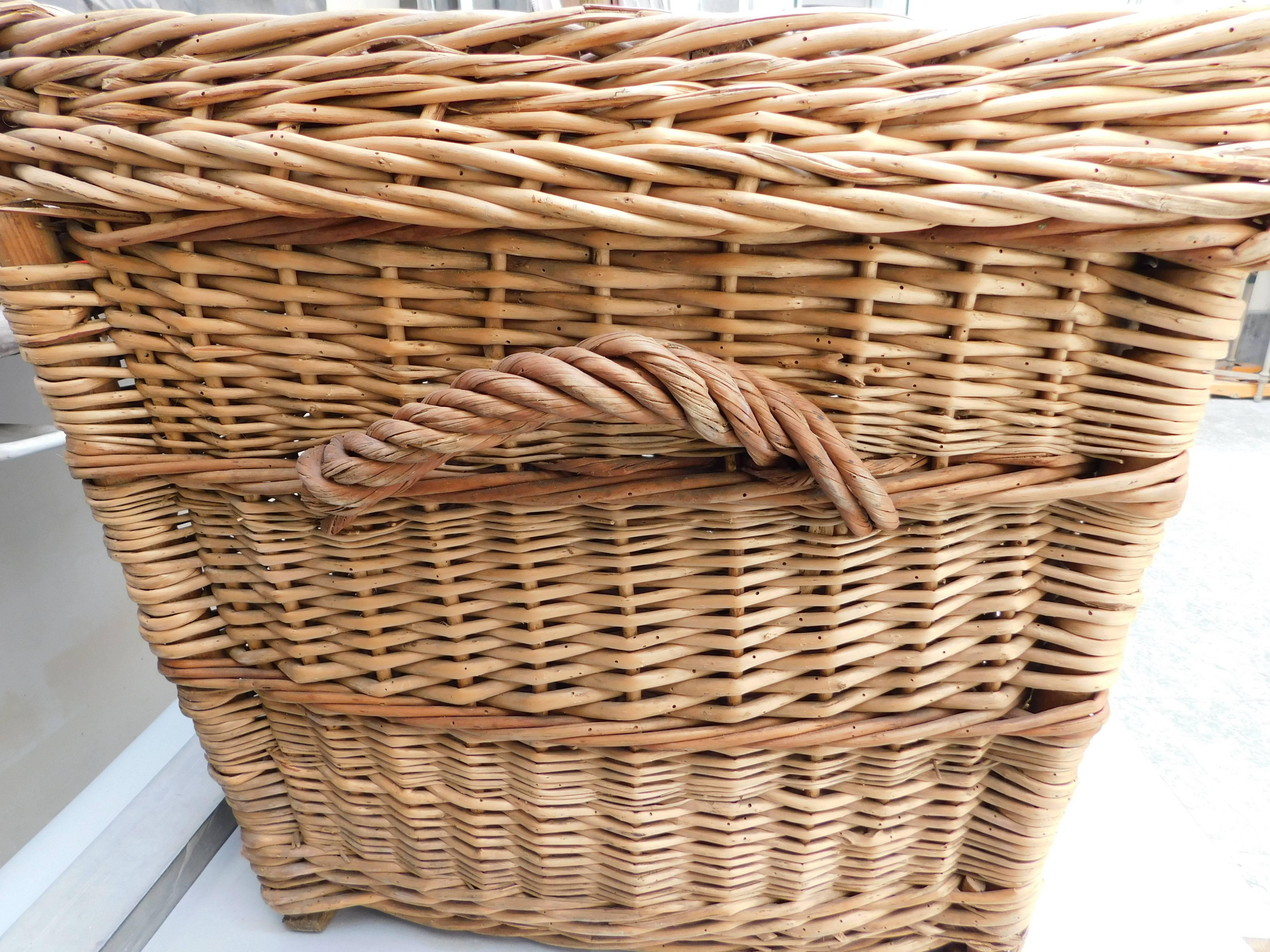 Large French Woven Willow Wicker Basket Trunk In Fair Condition In Antwerp, BE