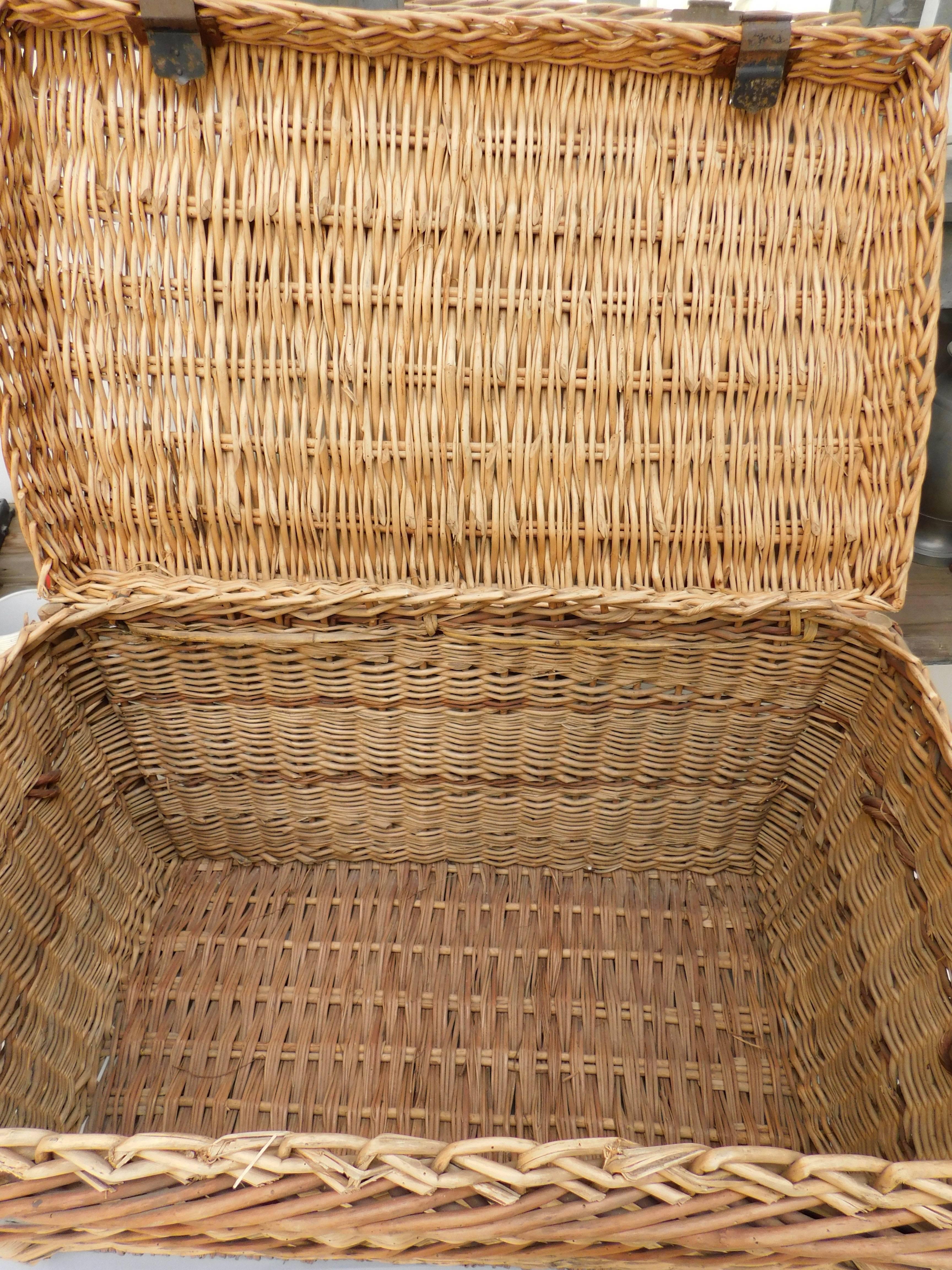 20th Century Large French Woven Willow Wicker Basket Trunk