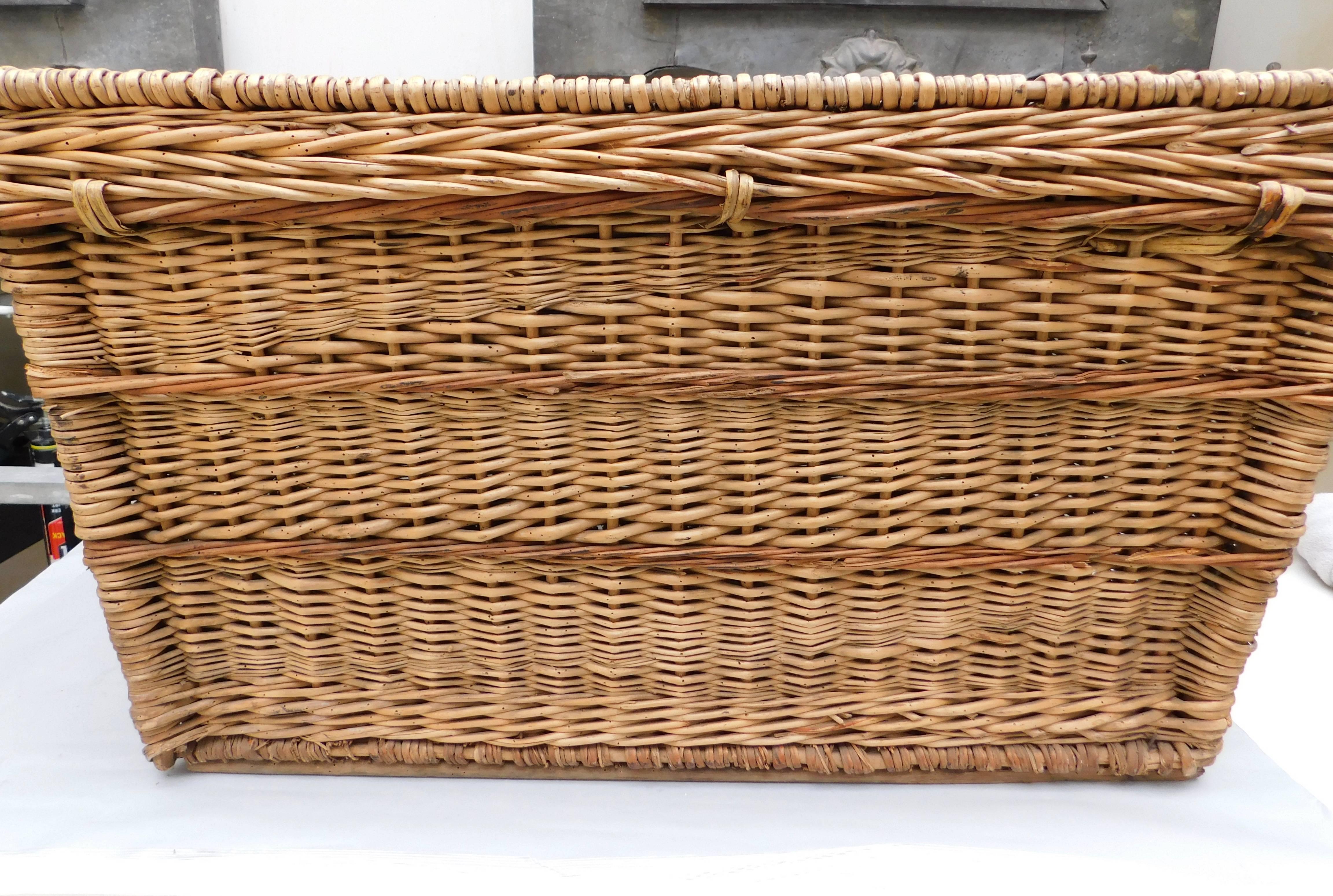 Large French Woven Willow Wicker Basket Trunk 1