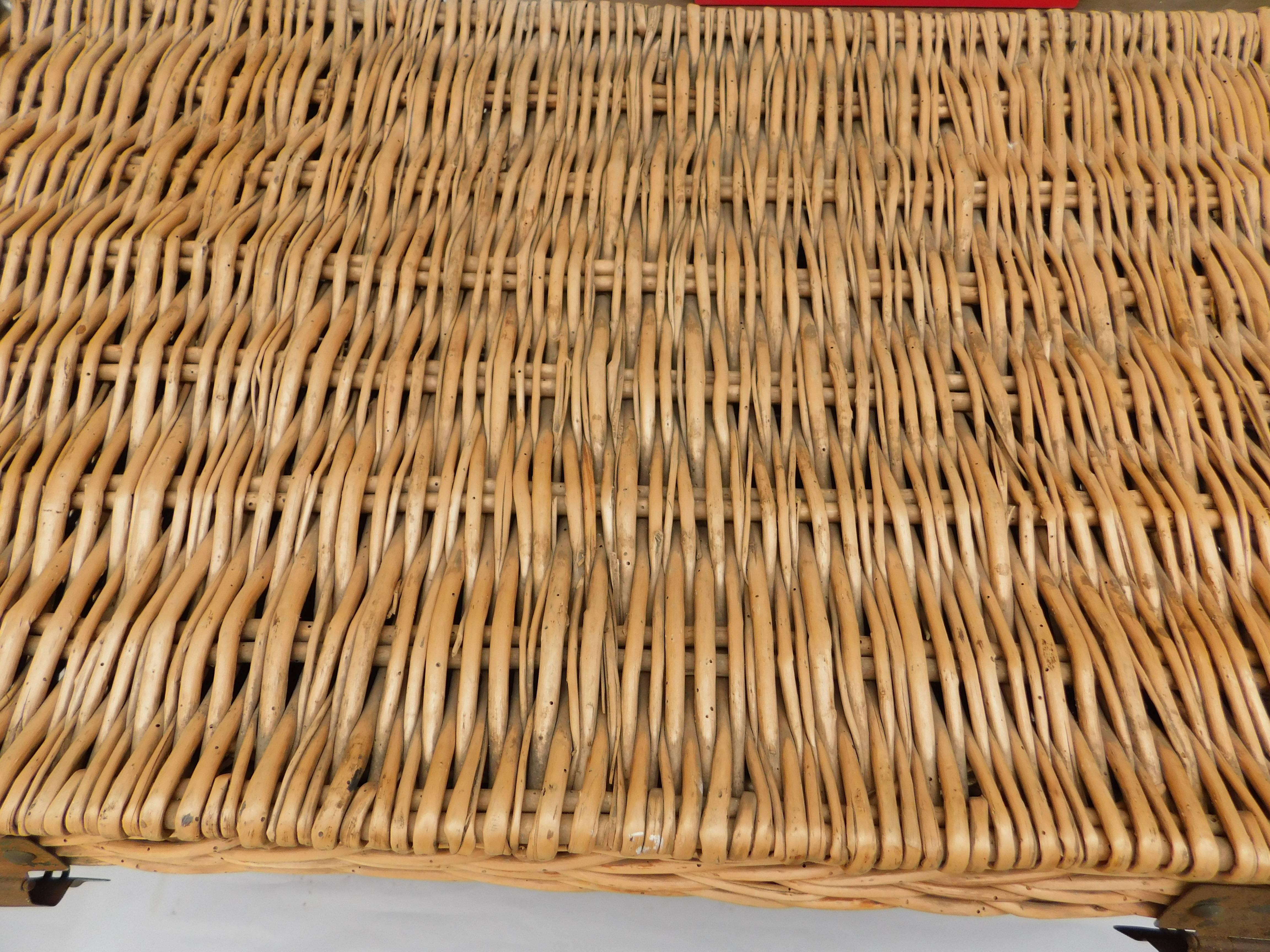 Large French Woven Willow Wicker Basket Trunk 2