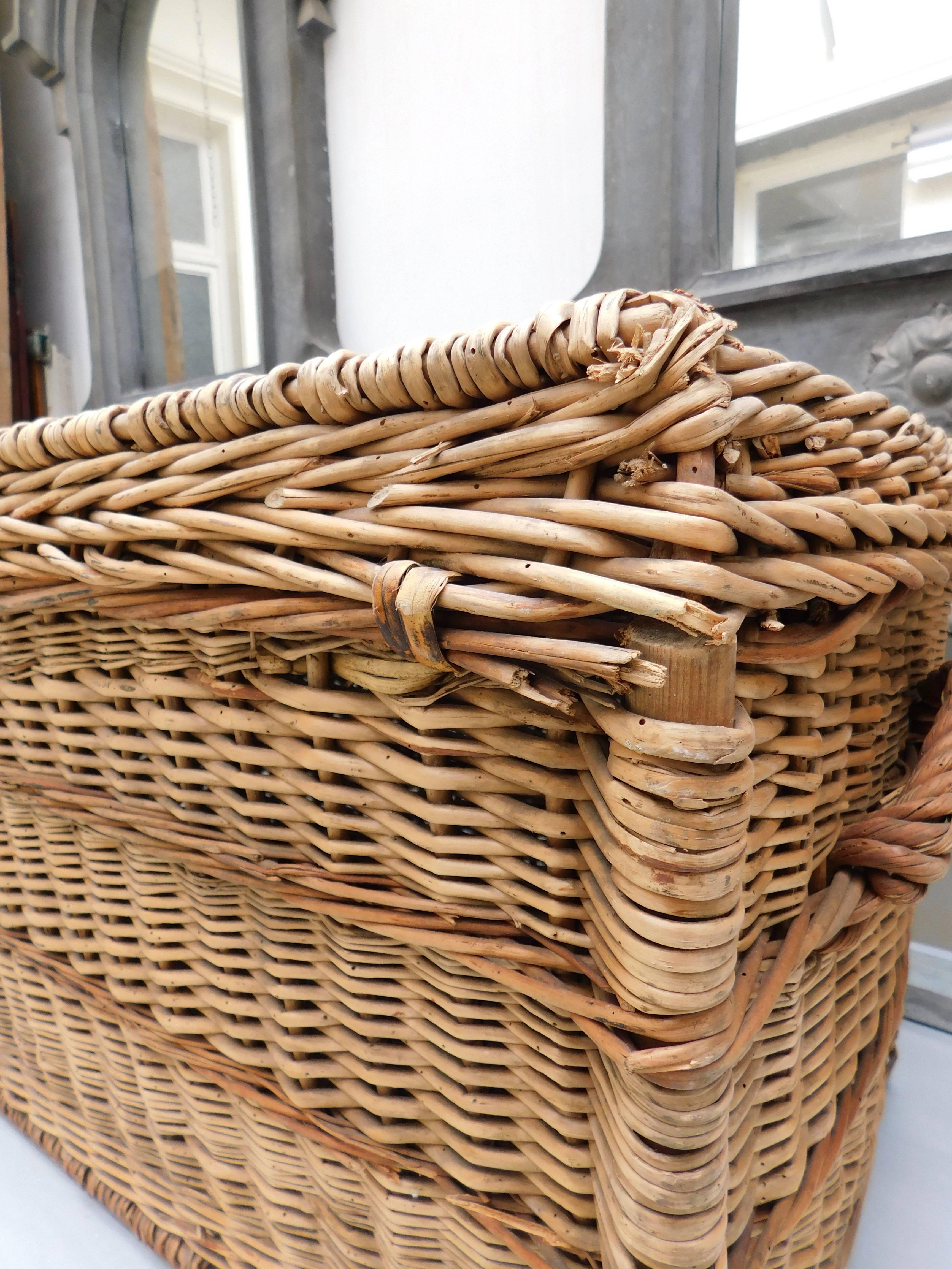 Large French Woven Willow Wicker Basket Trunk 4