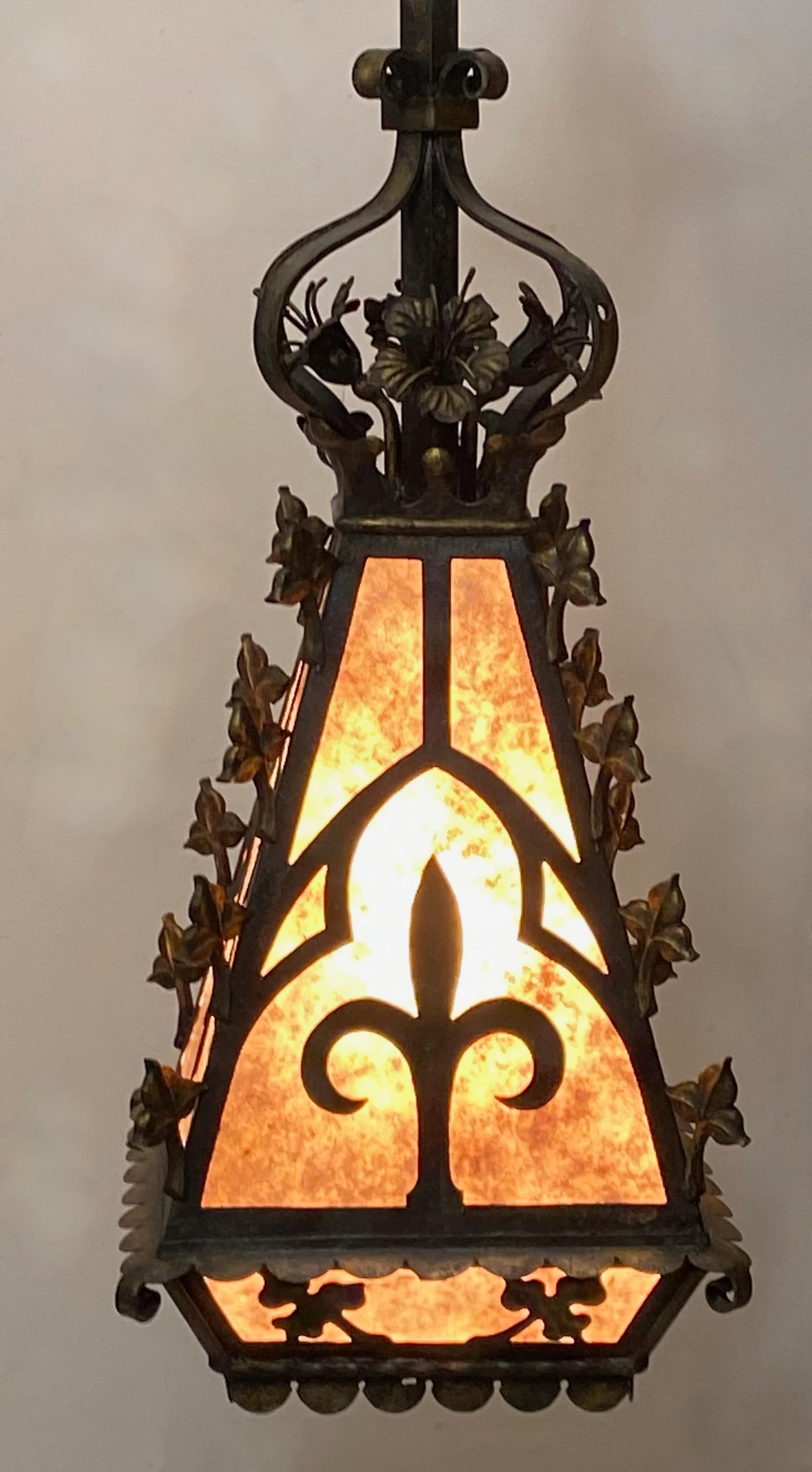 Large French Wrought Iron and Mica Church Lantern, 19th Century In Good Condition For Sale In San Francisco, CA