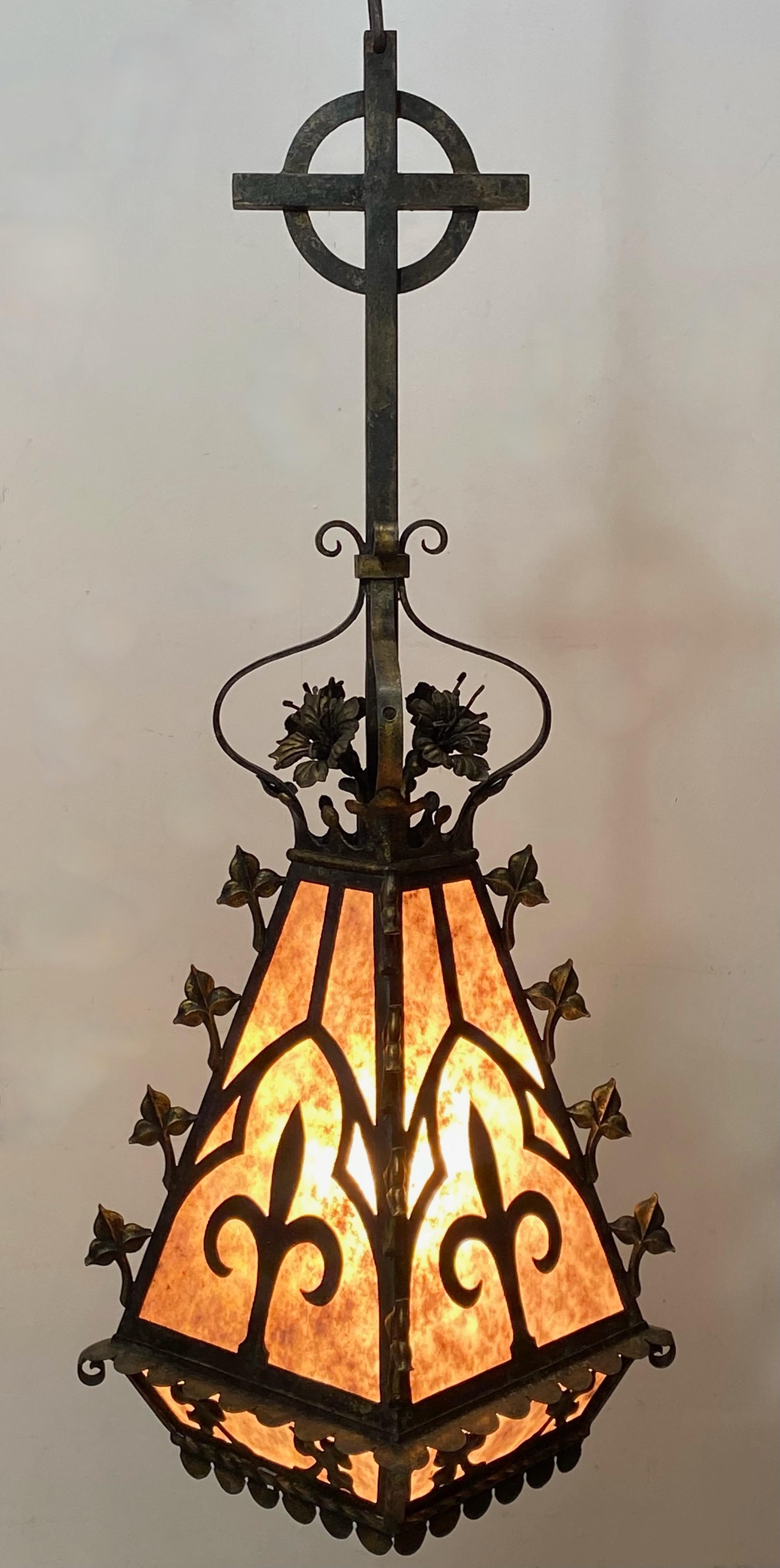 Large French Wrought Iron and Mica Church Lantern, 19th Century For Sale 4