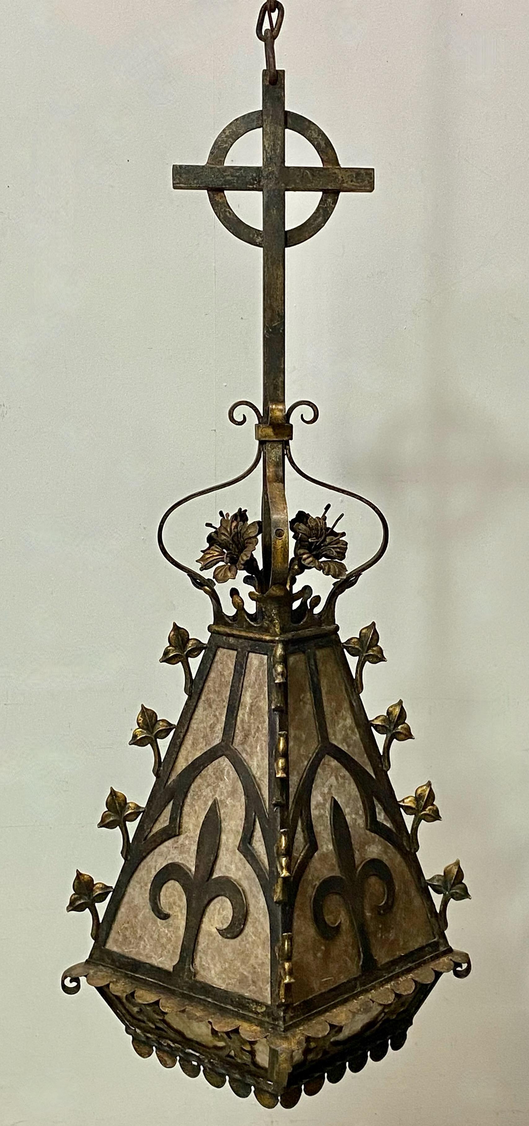 Large French Wrought Iron and Mica Church Lantern, 19th Century For Sale 5