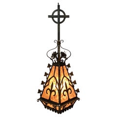 Grande lanterne d'église française en fer forgé et mica, 19ème siècle