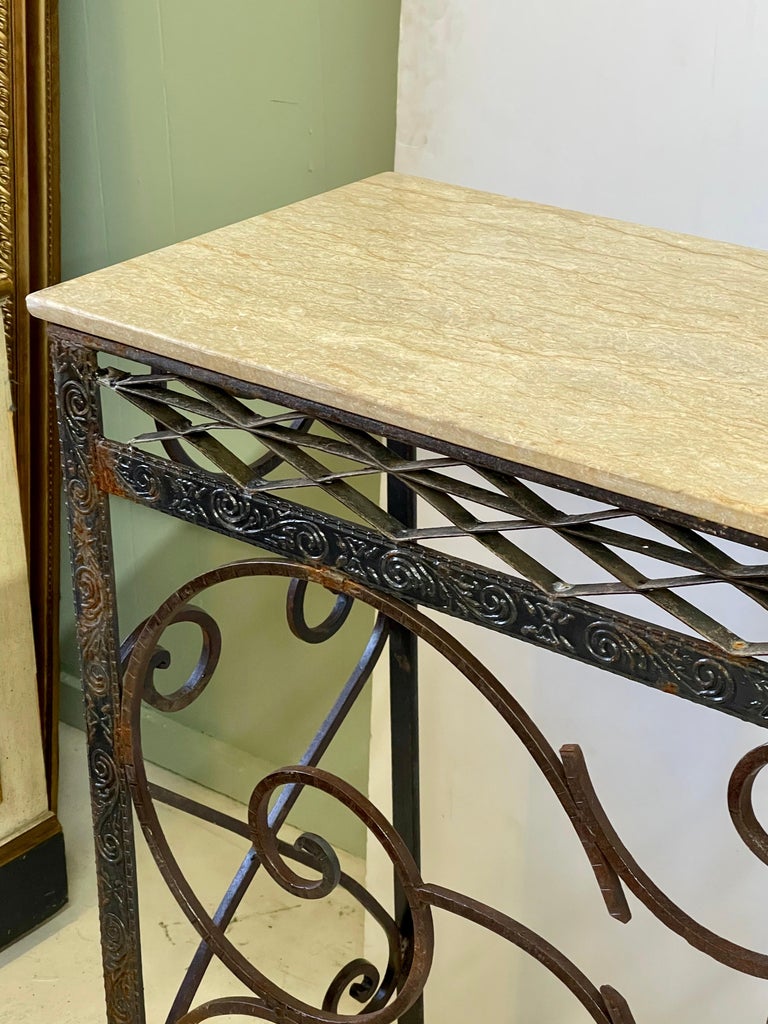 Large French Wrought Iron Console Table with Marble Top at 1stDibs