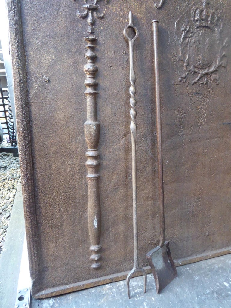 Large French Wrought Iron Fireplace Tools or Fire Tools, 17th-18th ...