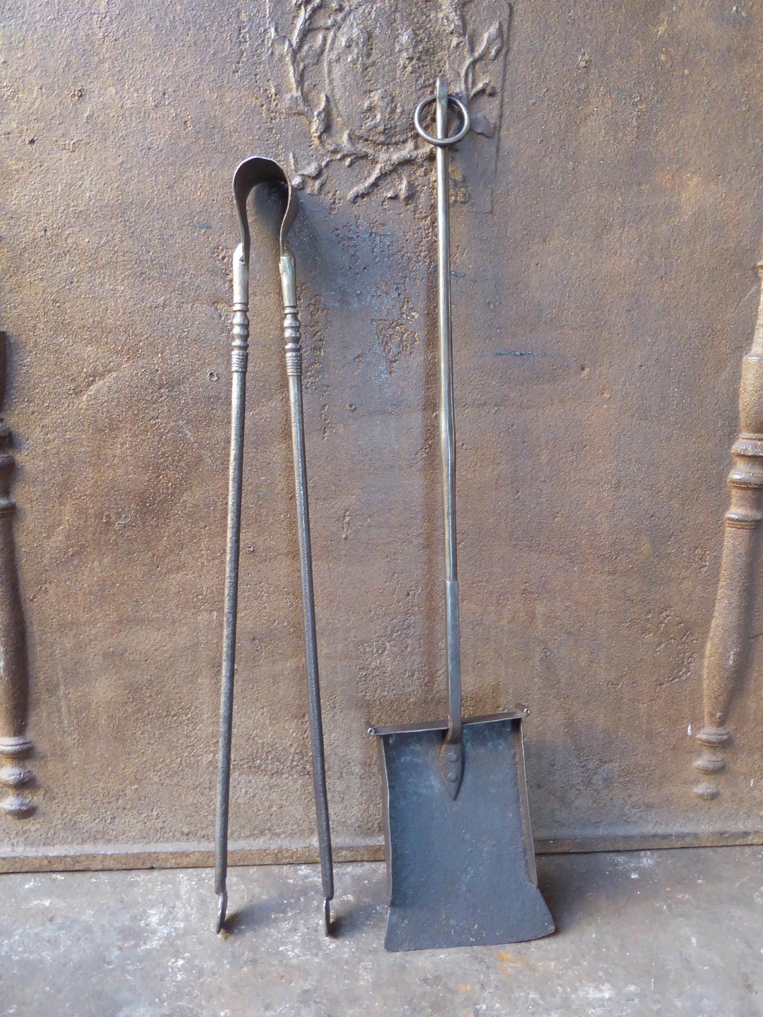 Louis XIV Large French Wrought Iron Fireplace Tools or Fire Tools, 17th-18th Century For Sale