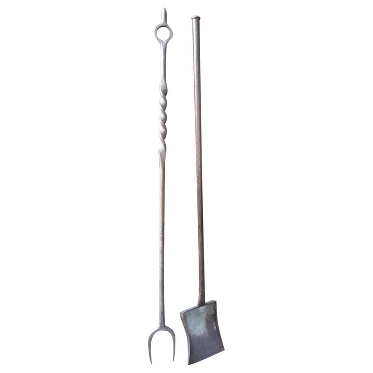 Large French Wrought Iron Fireplace Tools or Fire Tools, 17th-18th ...