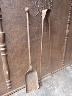 Large French Wrought Iron Fireplace Tools or Fire Tools, 18th Century